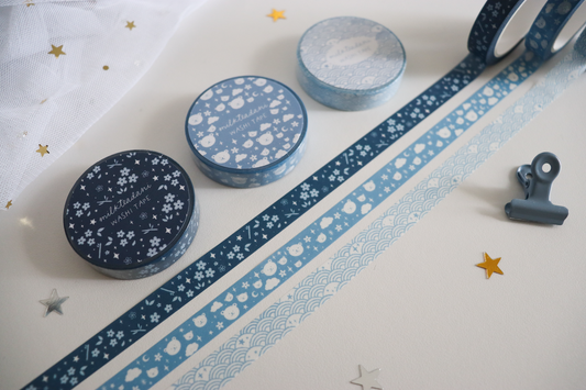 Washi Tape Set – Starry Seigaiha, Midnight Hanami & Kumo