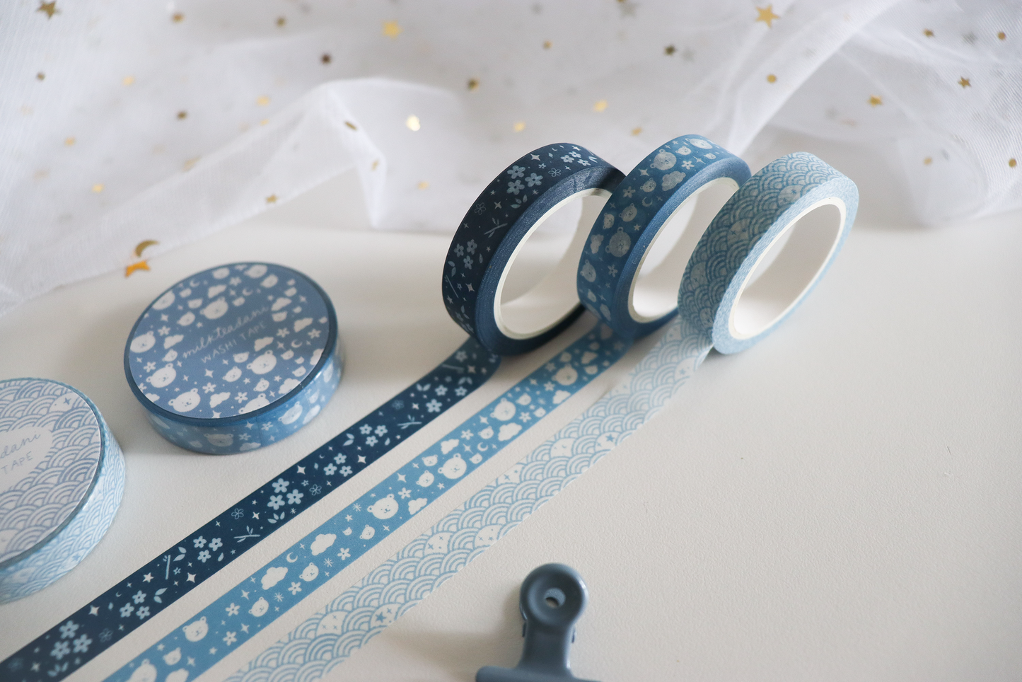 Washi Tape Set – Starry Seigaiha, Midnight Hanami & Kumo
