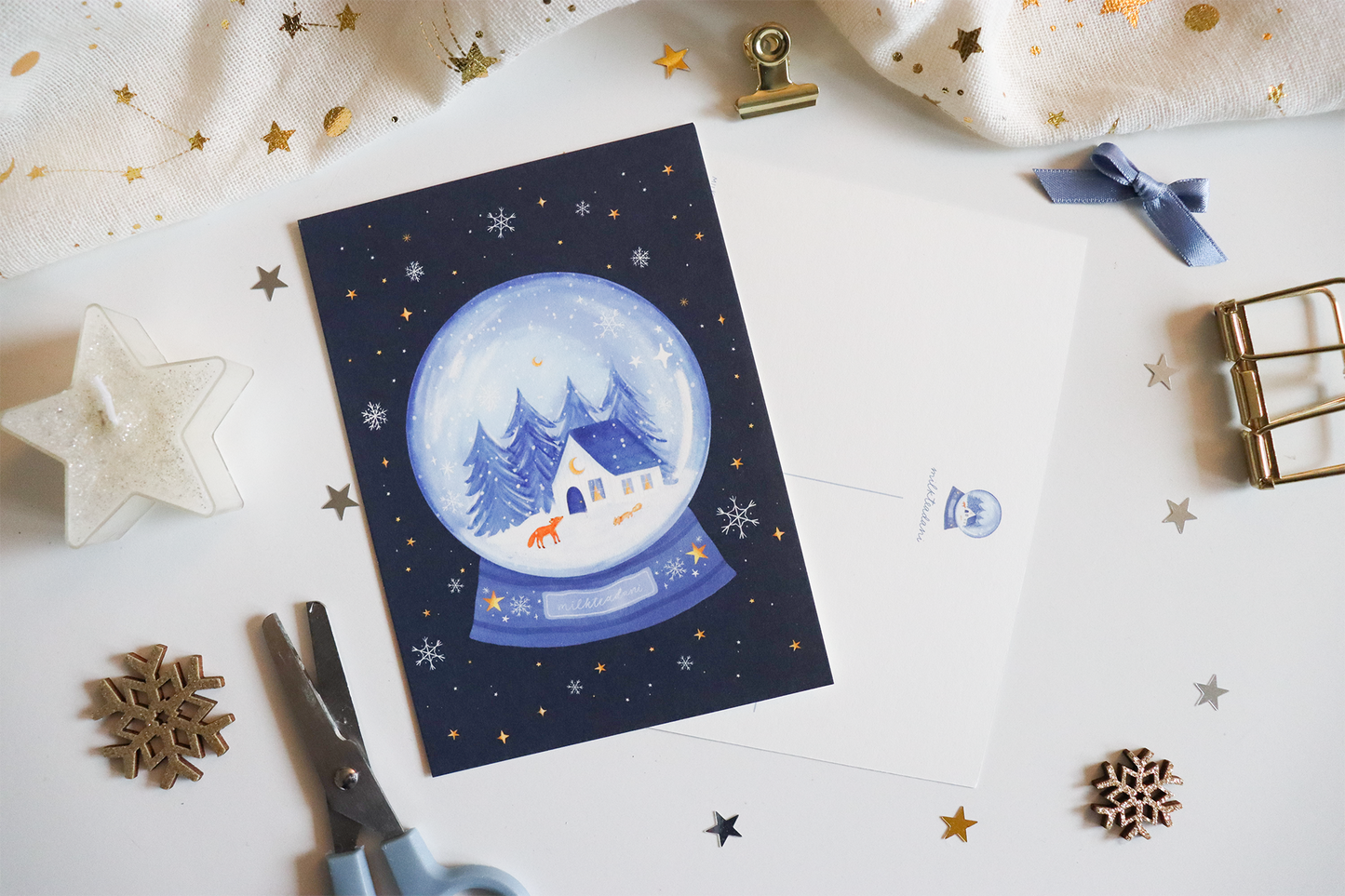 Postcard - Winter Globe Fox & Squirrel