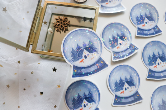 Sticker - Winter Globe Fox & Squirrel (Handmade Sticker)