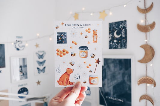 Sticker Sheet - Bear, Honey & Daisies