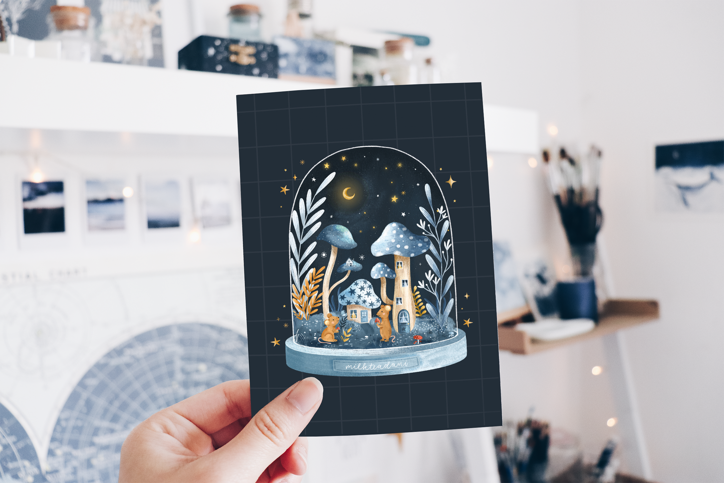 Postcard - Mushroom Mouse Globe