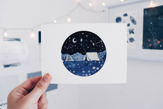 Postcard - Watercolor Camping Galaxy Skies