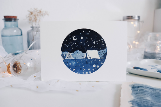 Postcard - Watercolor Camping Galaxy Skies