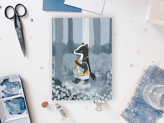 Postcard - Badger in the woods