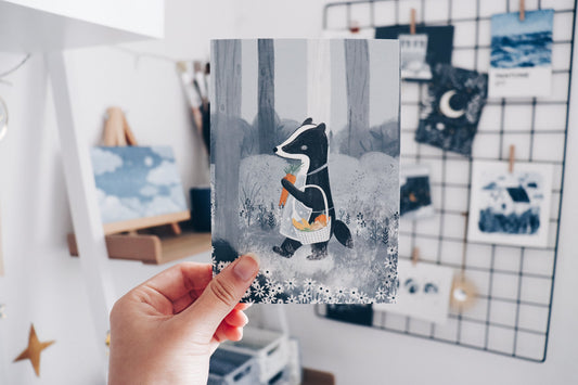 Postcard - Badger in the woods