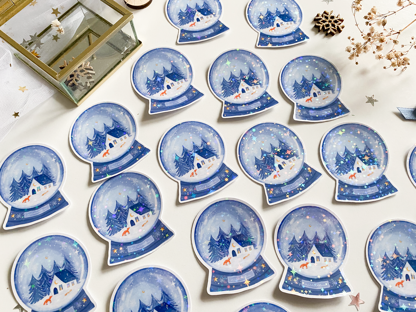 Sticker - Winter Globe Fox & Squirrel (Handmade Sticker)