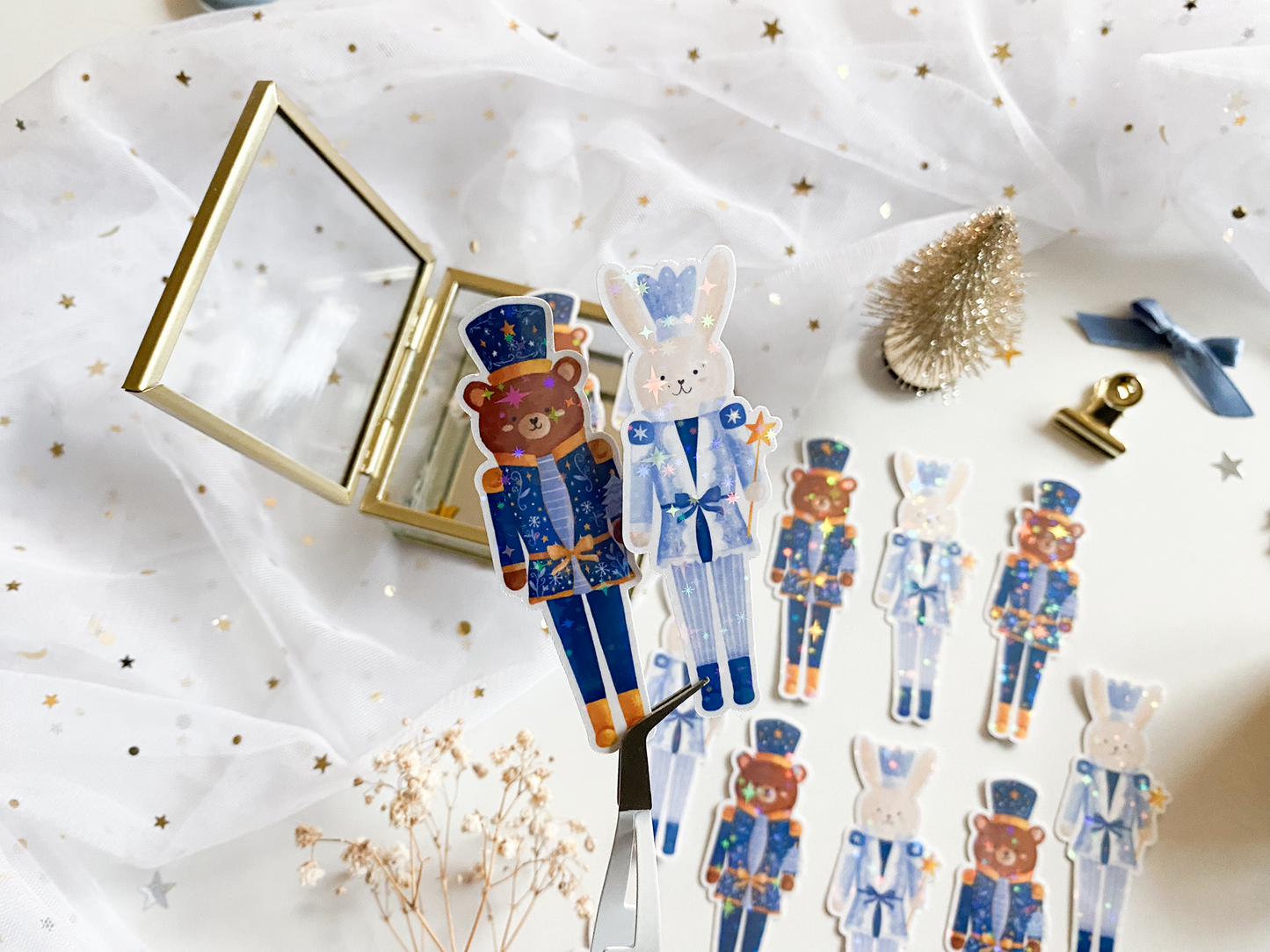 Sticker - Nutcracker Bear and Bunny (Handmade Sticker)