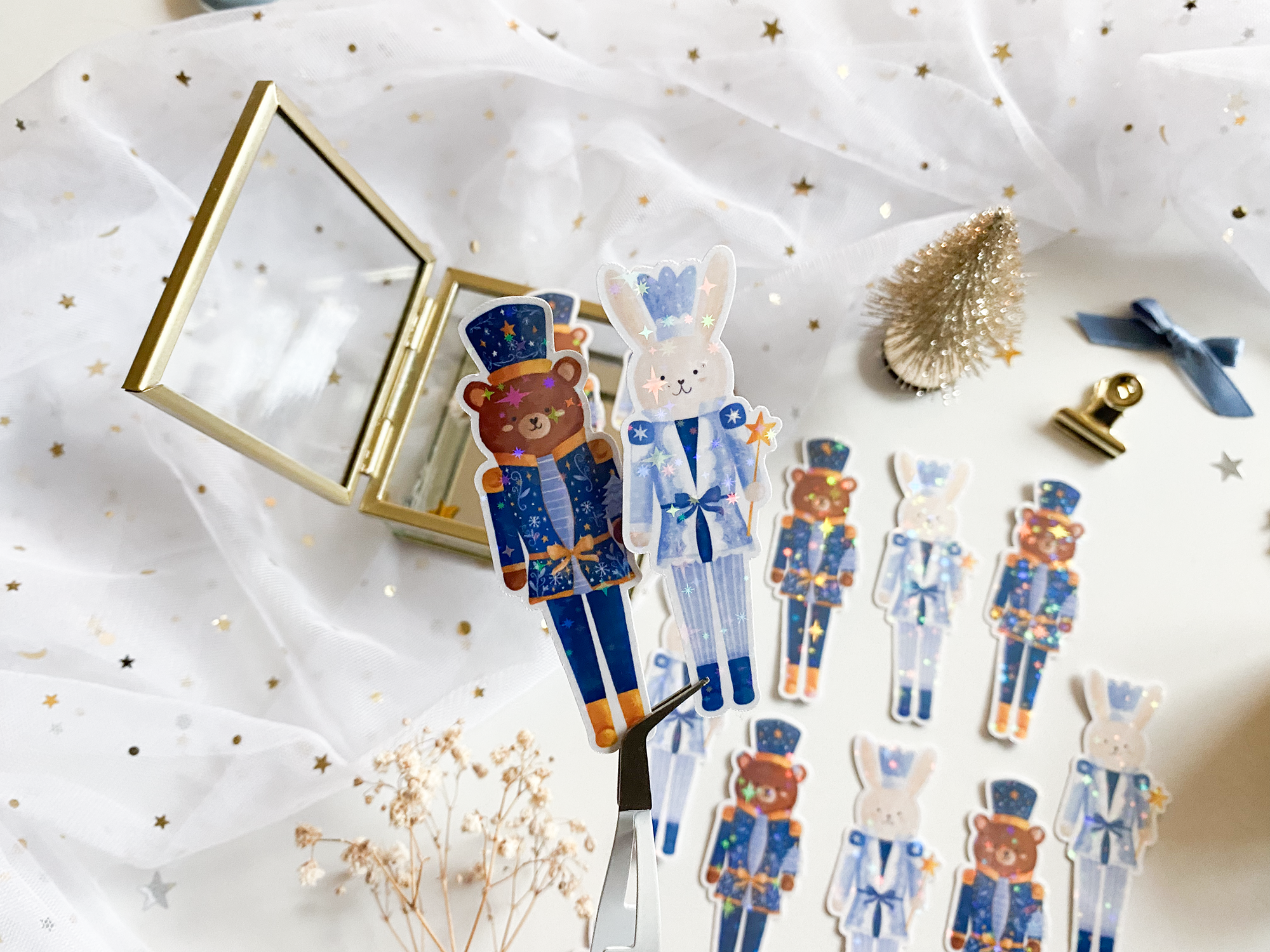 Sticker - Nutcracker Bear and Bunny (Handmade Sticker)