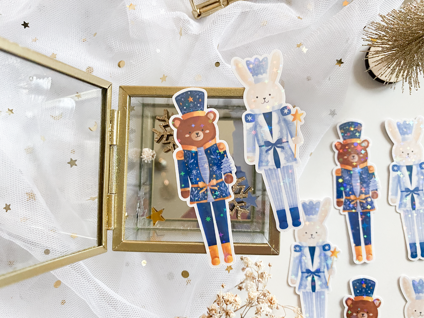 Sticker - Nutcracker Bear and Bunny (Handmade Sticker)