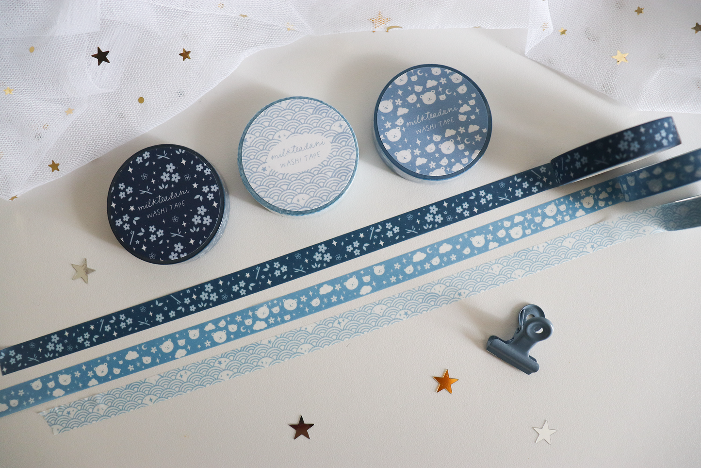 Washi Tape Set – Starry Seigaiha, Midnight Hanami & Kumo