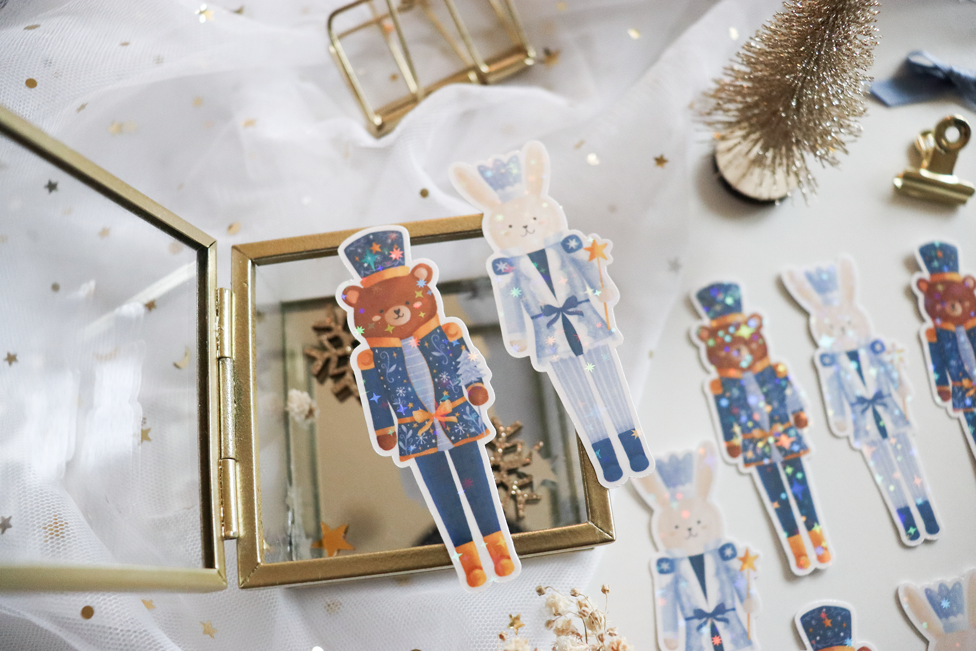 Sticker - Nutcracker Bear and Bunny (Handmade Sticker)