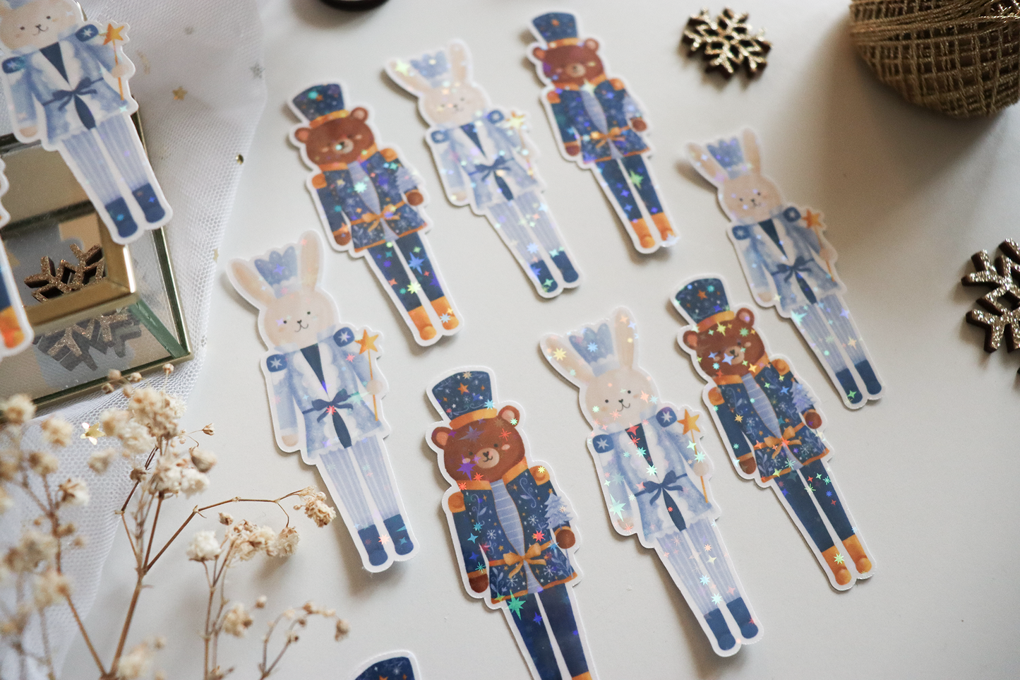 Sticker - Nutcracker Bear and Bunny (Handmade Sticker)