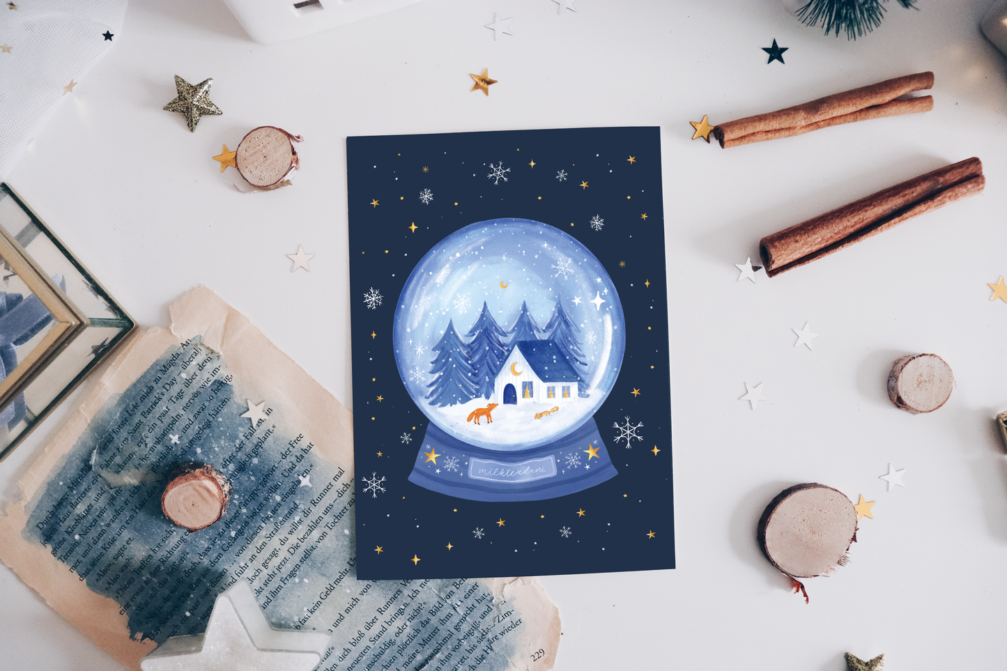 Postcard - Winter Globe Fox & Squirrel