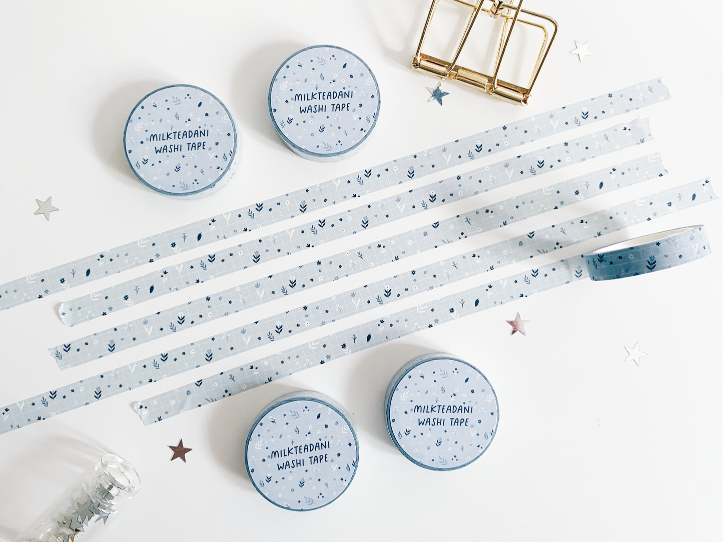 Washi Tape - 10MM Blue Grid Floral