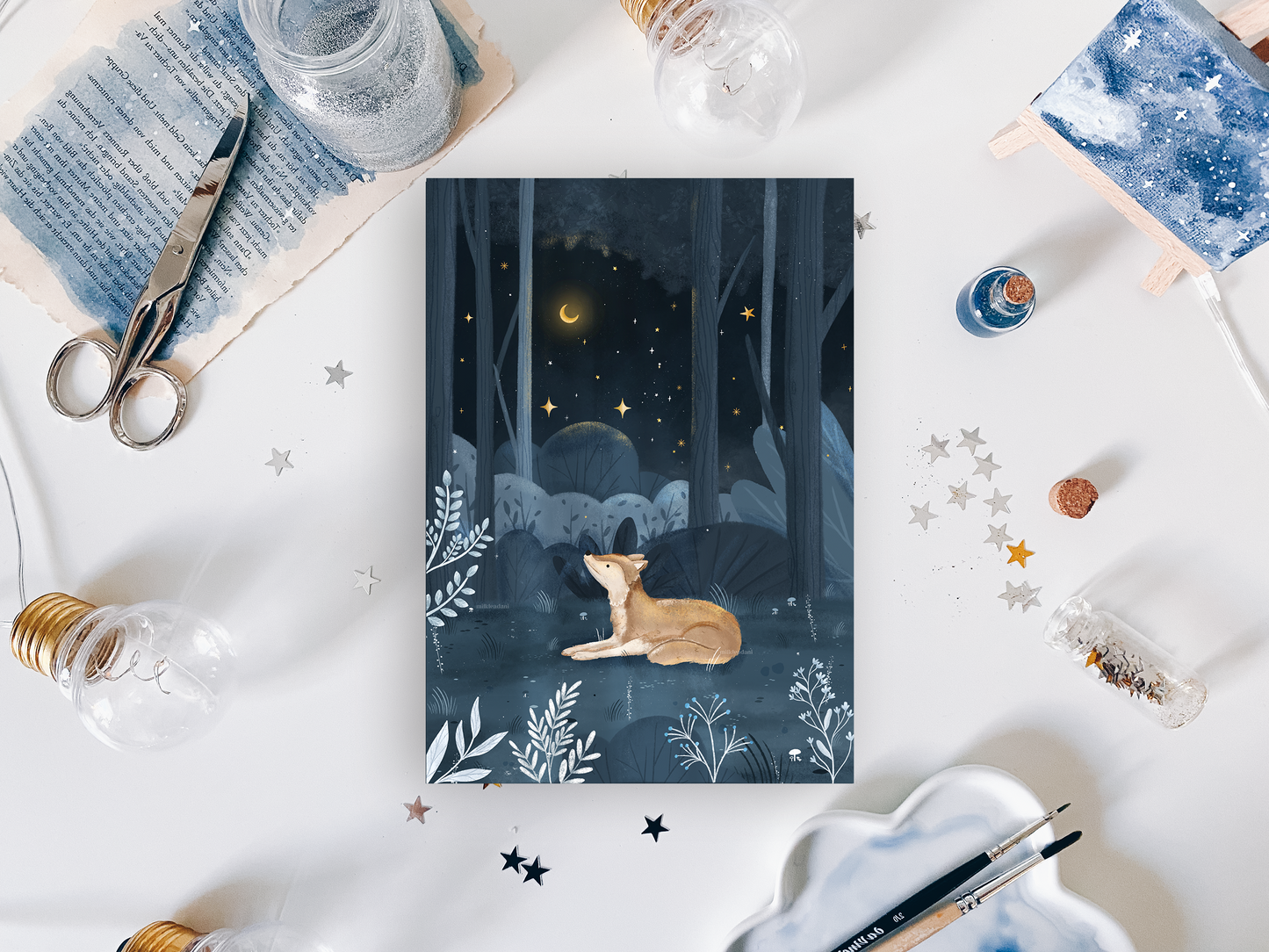 Postcard - Wolf in Starry Forest