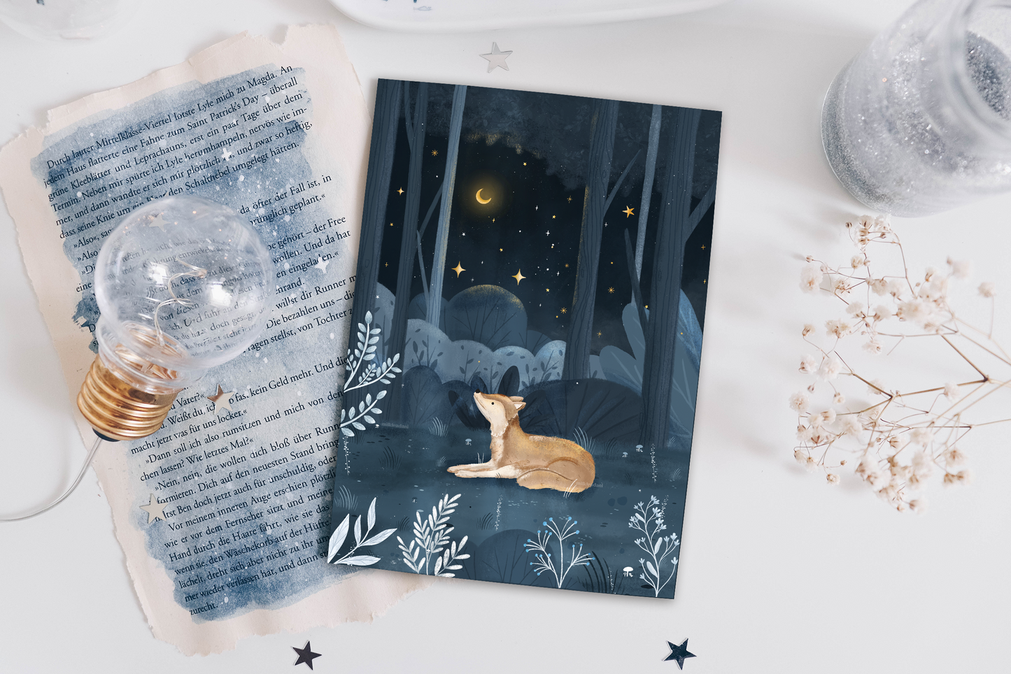 Postcard - Wolf in Starry Forest