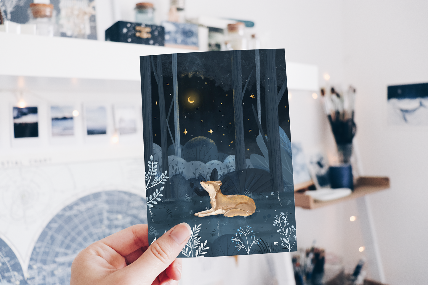 Postcard - Wolf in Starry Forest