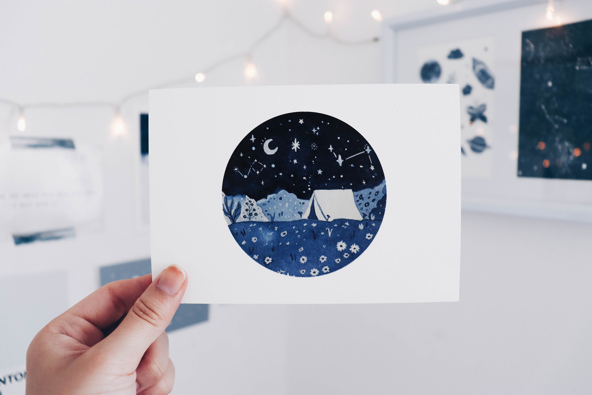 Postcard - Watercolor Camping Galaxy Skies