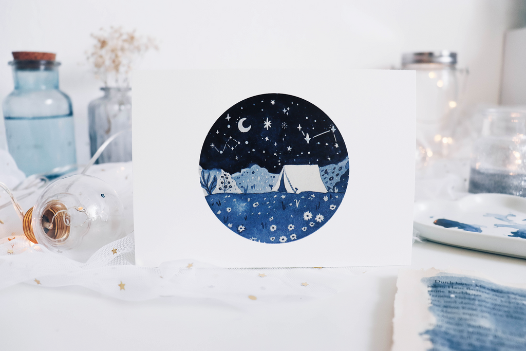 Postcard - Watercolor Camping Galaxy Skies