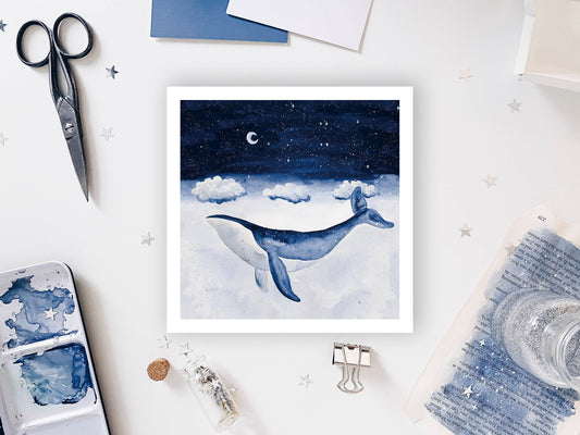 Art Print - Watercolor Starry Night Whale