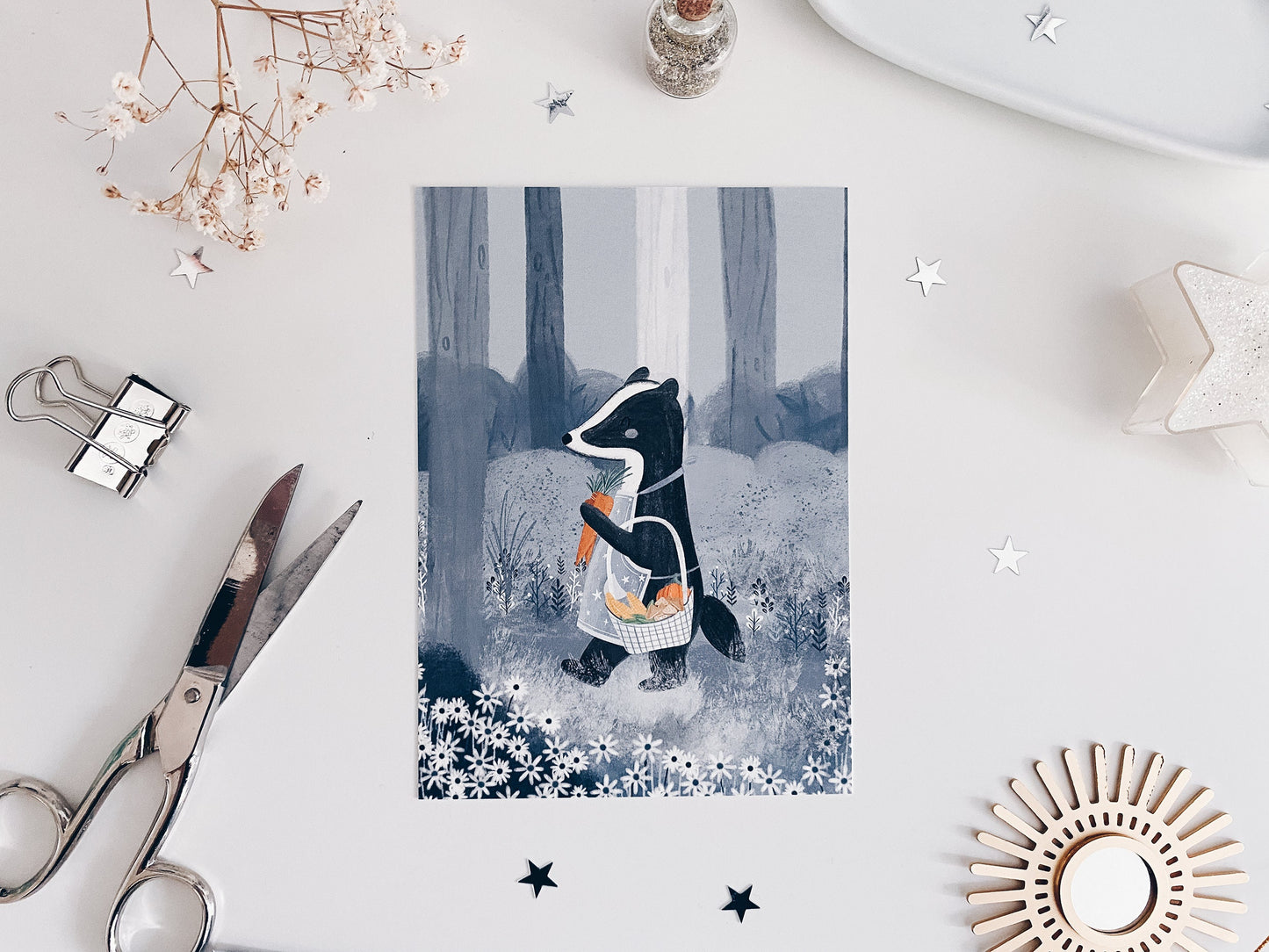Postcard - Badger in the woods